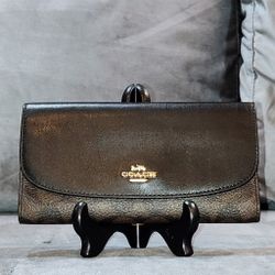 NWOT COACH SIGNATURE MONOGRAM CONTINENTAL LONG SNAP WALLET COATED CANVAS & BLACK GENUINE LEATHER 8" × 4½"