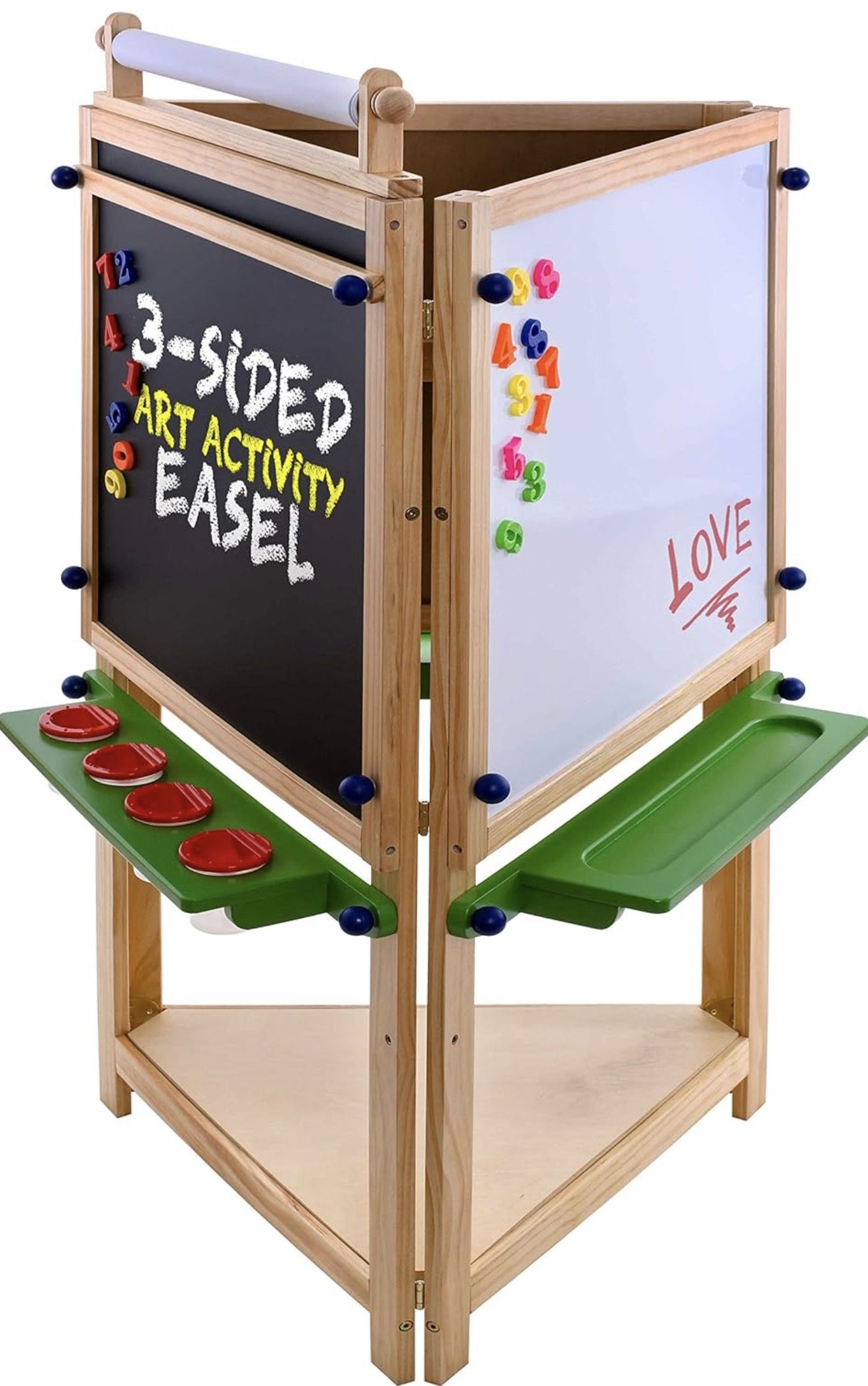 U.S. Art Supply Children's 3-Sided Art Activity Easel with Chalkboard, Large Paper Roll, Shelf