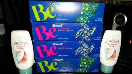 Crest be toothpaste/jergens lotions