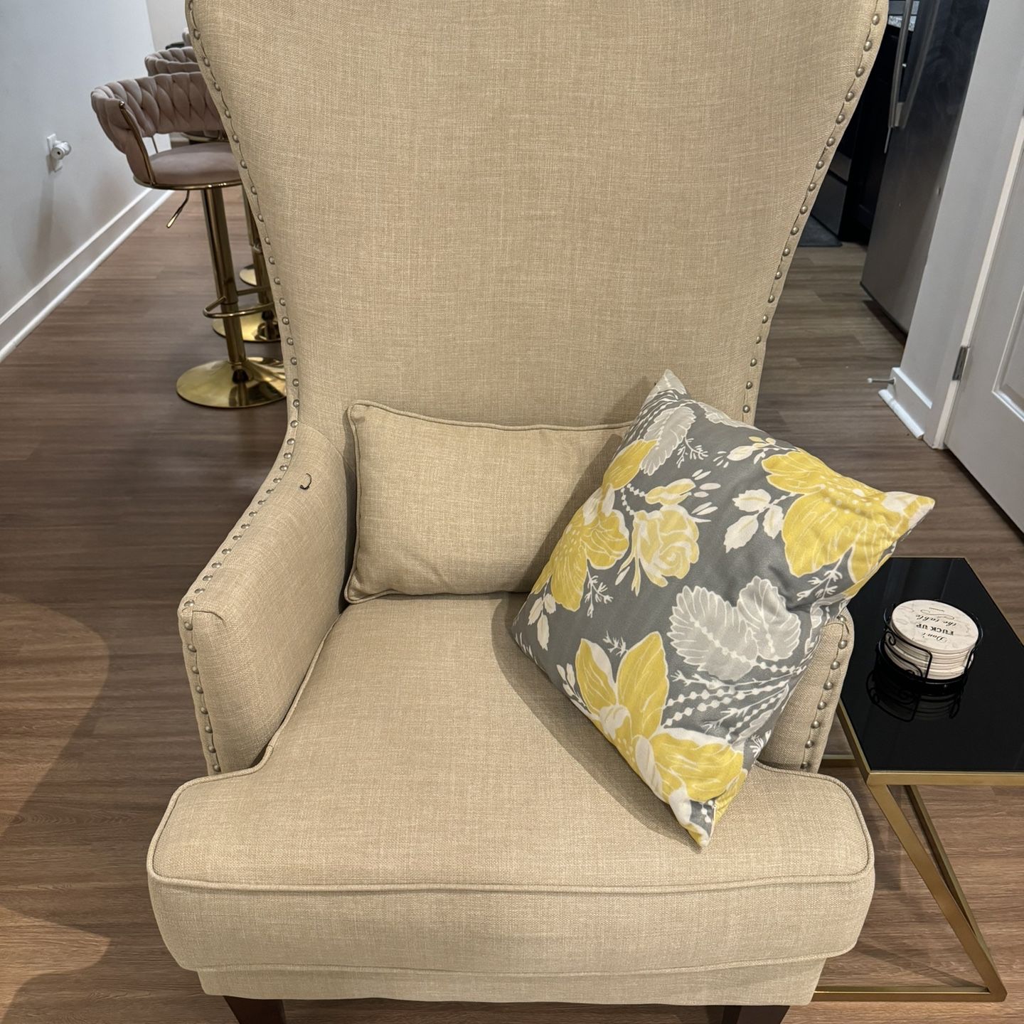 Beige  Fabric Armchair and Throw pillows for Office and Living Room