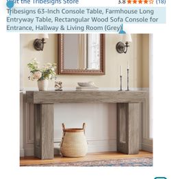ribesigns 63-Inch Console Table, Farmhouse Long Entryway Table, Rectangular Wood Sofa Console for Entrance, Hallway & Living Room (Grey)