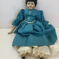 Vintage China Doll 17" Glazed Porcelain Shoulder Head #5 Handmade Body, Clothing