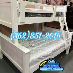 Twin Full White Bunk Bed With Mattresses Colchones Cama Nuevas 