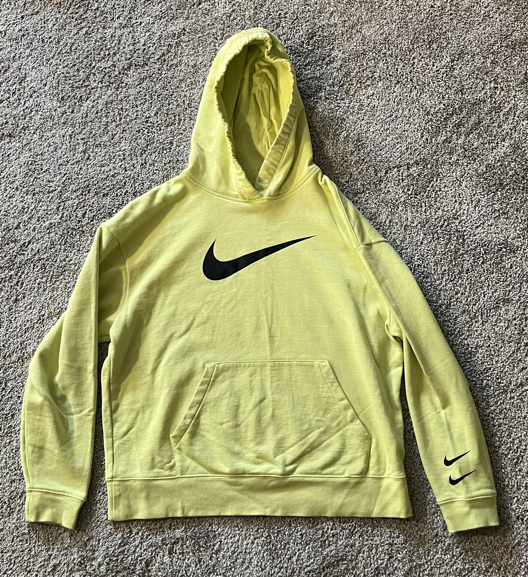 Nike Womens Long Sleeve Hoodie Lime Green Double Check On Sleeve - Medium Size
