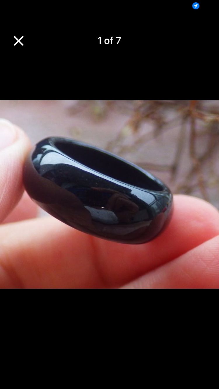 Certificate Jadeite jade Black Myanmar Burmese good fortune Ring Round Circle Size 7.5
