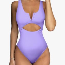 Meyeeka Womens One Piece Swimsuits Tummy Control Bathing Suit for Women Push Up Swimwear V Neck High Cut Monokini