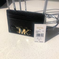 NWT $188 Michael Kors Leather Card Holder Black