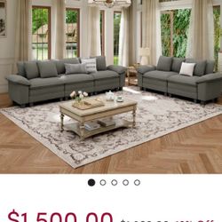 Gray Plush Couch And Loveseat