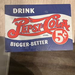 Thin Metal Pepsi Sign Still Has Plastic Wrap On It. 