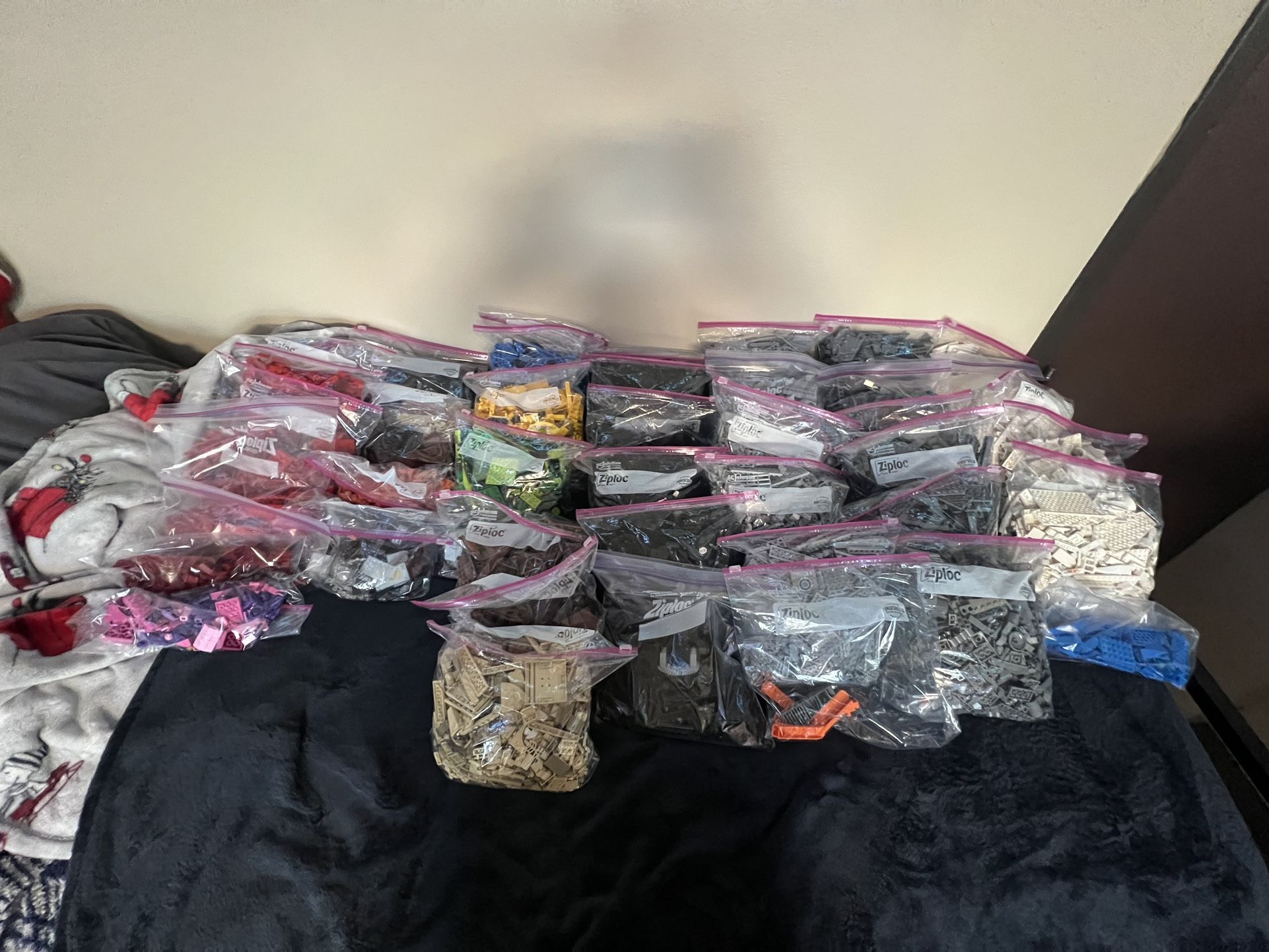 42 Bags Of Legos (Starwars,ninjago Sets) Organizer Into Color