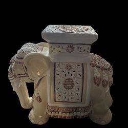 Elephant Blanc and Tan Glazed Ceramic Garden Seat