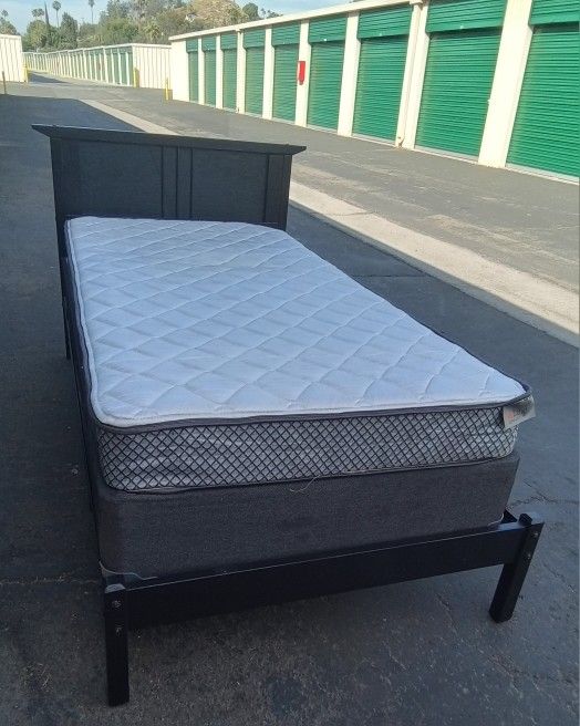 TWIN BED FRAME WITH BOX SPRING AND MATTRESS