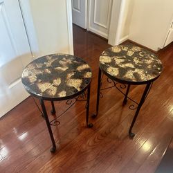 24" x 16" Two Round Side Tables made of Steel and glass