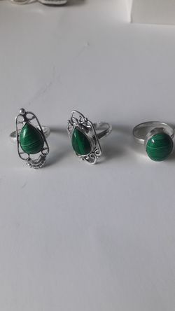 Silver green malachite rings size 7and 8