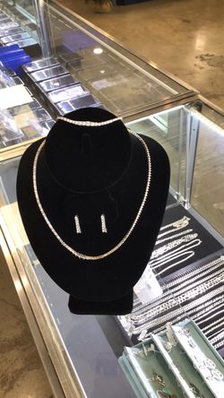New Silver 925 set of Necklace, Bracelet & Earrings CZ
