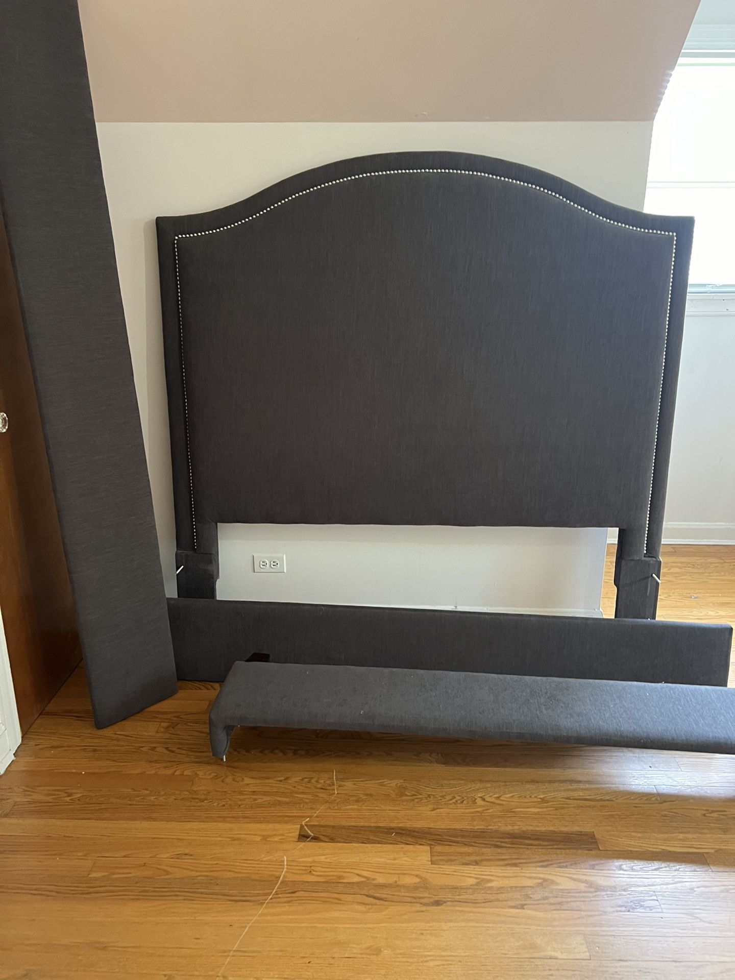 Beautiful Queen Size Velvet Gray headboard, and sideboards