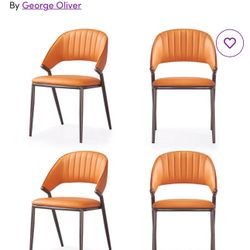 Leather Upholstered Dining Chairs Modern Wingback Side Chairs with Metal Legs(Set Of 4)