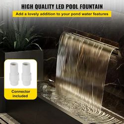 Pool Fountain Stainless Steel 23.6 in. W x 4.5 in. D x 3.1 in. H Pool Waterfall with LED Strip Light Waterfall Spillway
