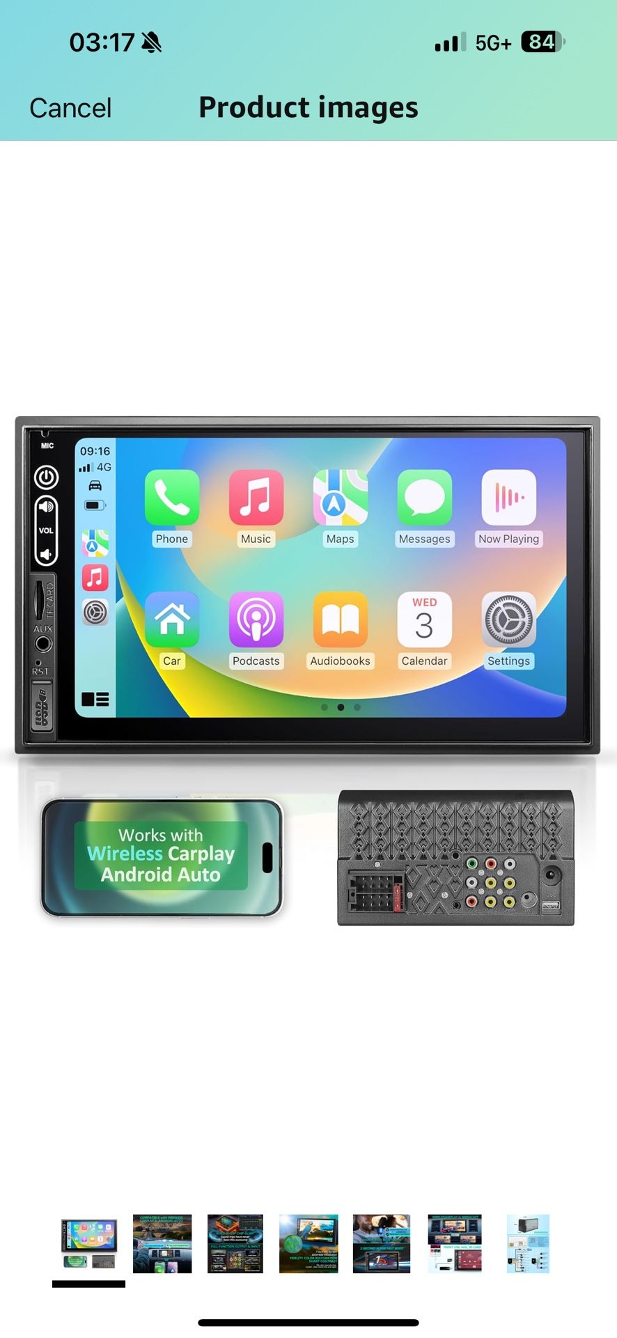 Double Din Car Stereo Compatible with Wireless Apple Carplay, Android Auto - 7" Touch Screen Car Audio Receiver with Bluetooth, AUX, FM Car Radio