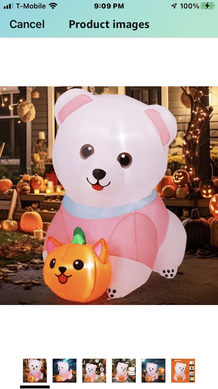 COMIN 5FT Halloween Inflatables Dog Outdoor Decorations Pomeranian with Pumpkin Blow Up Yard Decoration with Built-in LED for Yard Garden Party Lawn