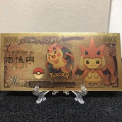 24k Gold Plated Pokémon Cosplay Charizard Pikachu Banknote
