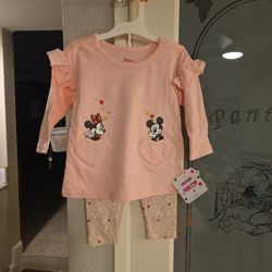 Disney Jr. Two Piece Minnie And Mickey Blouse  And  Legging Set
