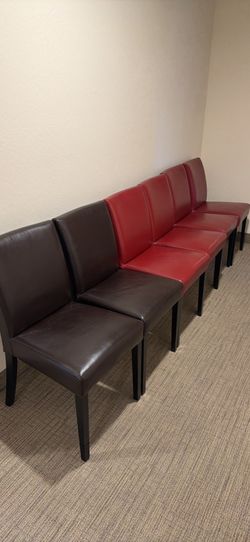 Set of 6 Crate and Barrel leather dining chairs