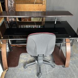 Modern metal & glass computer desk  w/ keyboard, hutch  $50 & free chair $5 