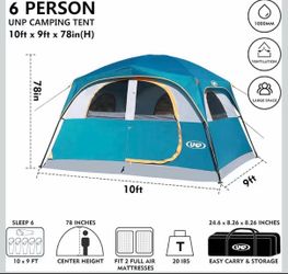 6 Person Waterproof Windproof Easy Setup,Double Layer Family Camping Tent with 1 Mesh Door & 5 Large Mesh Windows -10'X9'X78in(H)