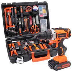 New 120 Pcs Home Kit with Drill 20V Power Drill Cordless Set 25+1 Clutch Sets for Household Set Metal Wall Plate