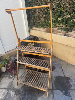 Wooden plant stand with Hanging Rail