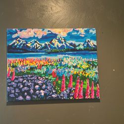 Bright Floral Mountain Paint By Numbers Completed 