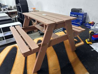Kids Picnic Table, HDPE All Weather Outdoor Picnic Table and Chair Set,Teak