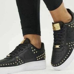 Nike Air Force 1 07 XX GOLD Studded Black White AR0639 001 Women's 8.5 Shoes