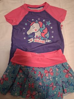 Jojo Siwa Girls Swimwear Set  5 Pieces Unicorn Bow Short Sleeve UPF 50+ Size 5-6