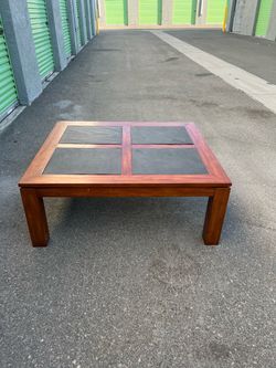 Wood Coffee Table with Slate Tile Inlay