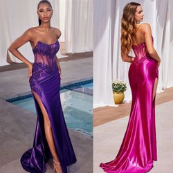 New With Tags Satin & Sequin Corset Bodice Long Formal Dress & Prom Dress $199
