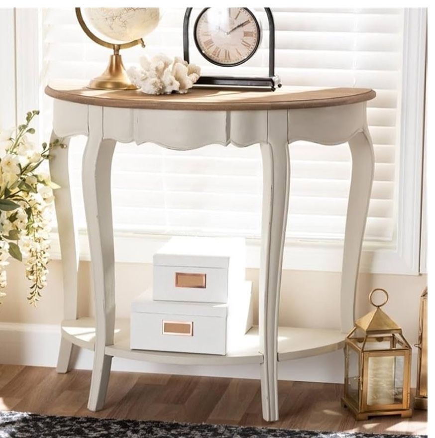 Baxton Studio Cordelia Country Cottage Farmhouse White and Natural Brown Finished Console Table