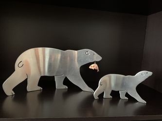 Hmk Cds Polar Bear & Cub Metal Sculpture with Copper Fish