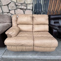 2-Seater Tan Faux Leather Reclining Loveseat – Comfy Living Room Furniture