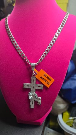 925 Silver Cross Pendant Curb Chain Necklace