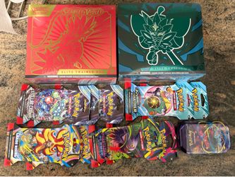 Sealed Pokemon Bundle — Twilight Masquerade ETB, Koraidon SV ETB, Mini Tin + 9 Sleeved Boosters