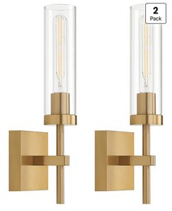 Santostock Gold Battery Operated Wall Sconce Set of 2, Wireless Wall Sconces with Remote Control, Rechargeable LED Dimmable