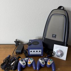 Nintendo GameCube Console Purple +2 Controllers + Game Metro,Carrier Bag, Memory