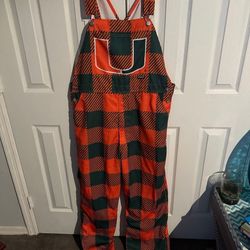 University of Miami Womens Plaid Bib Overall FOCO Large
