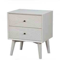 Tranquility White Nightstand – Mid-Century Modern Bedside Table with Storage Drawers