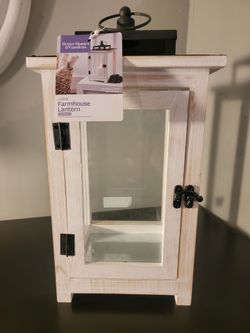 Brand New Large Better Homes & Gardens, Wood and Metal Lantern White