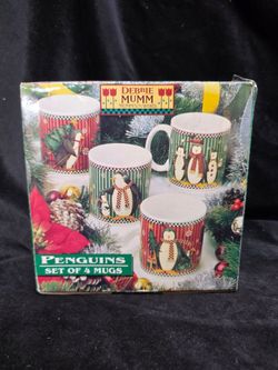 Debbie Mumm "Penguins" Set of 4-12oz. Stoneware Mugs