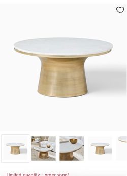 West Elm - Set of 2 Round Marble Top Coffee Table Gold Base and base table 30” and 20”