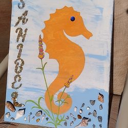 Beach House Home Decor Seahorse Framed Canvas 16x20